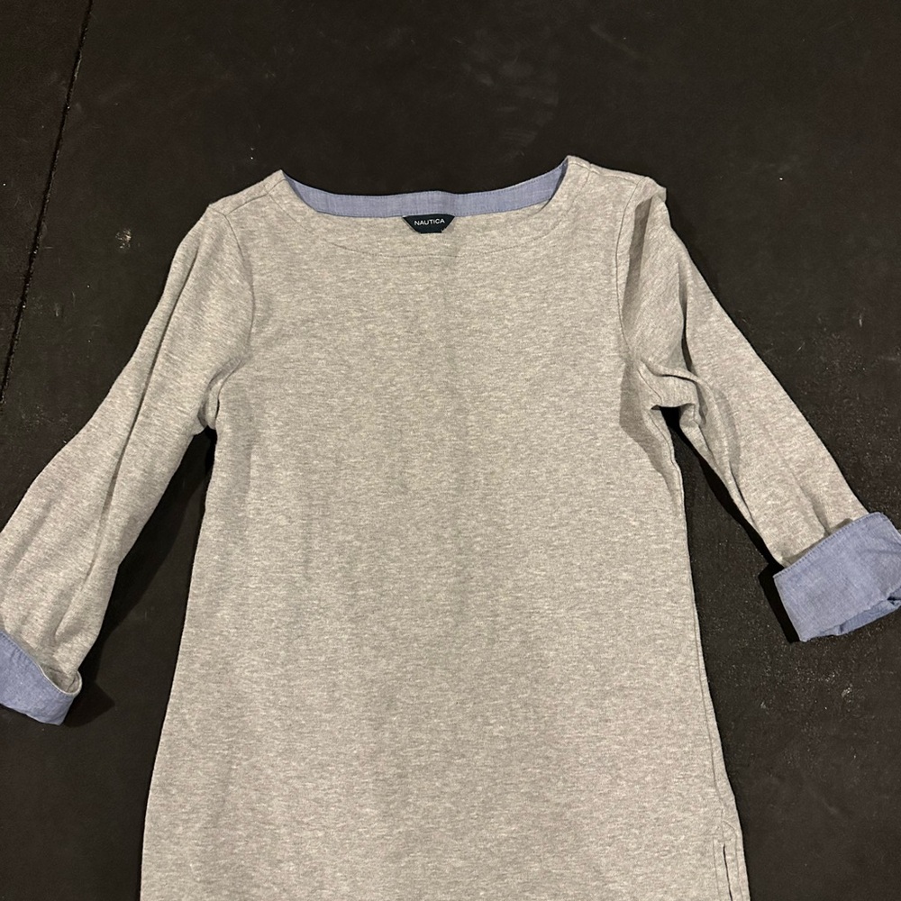 Nautica Gray Top with Blue Accents